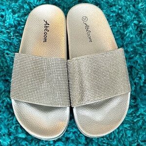 Embellished slides silver sandal slides with cubic zirconia
